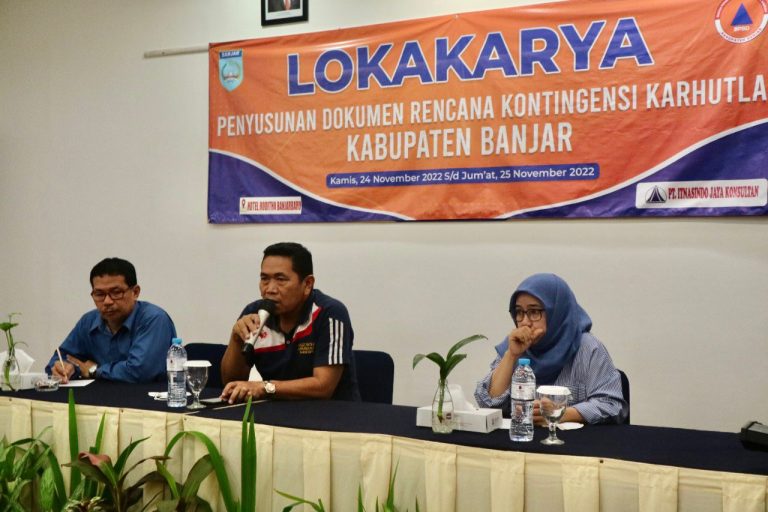 Memperkuat koordinasi menghadap bencana BPBD Kab Banjar lakukan penyusunan dokumen rencana kontigensi karhutla dan banjir kabupaten banjar.
