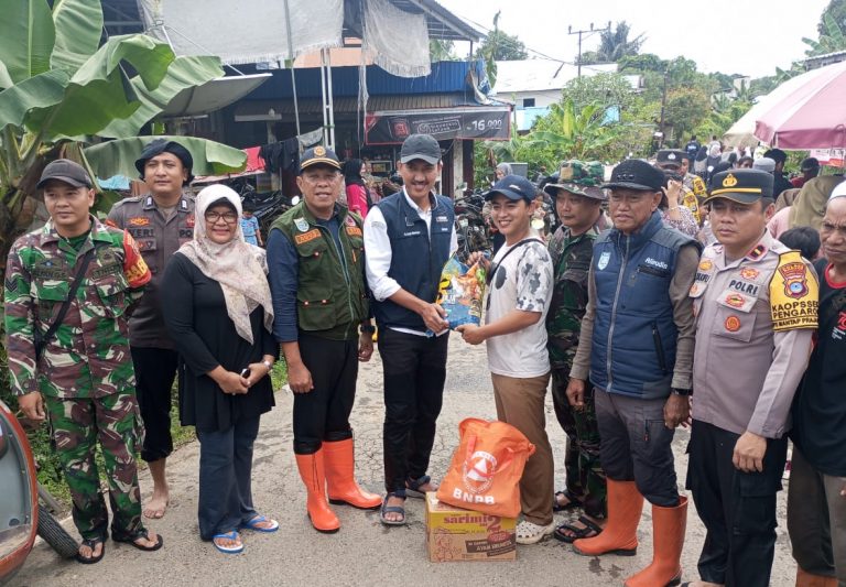 Bupati Banjar meninjau lokasi banjir dan serahkan bantuan kepada masyarakat terdampak banjir di Kec. Pengaron